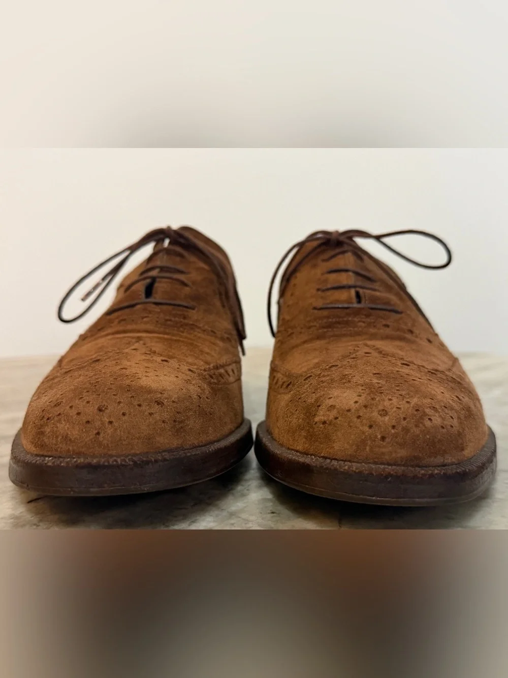 SALVATORE FERRAGAMO BROWN SUEDE BROGUES WINGTIPS 7 D LACE UPS OXFORDS